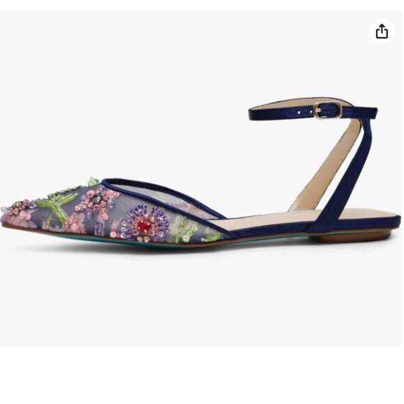 NEW BETSEY JOHNSON Garbo Embellished Mesh Flats in Navy Multi for women 925 3m7 - Picture 1 of 10